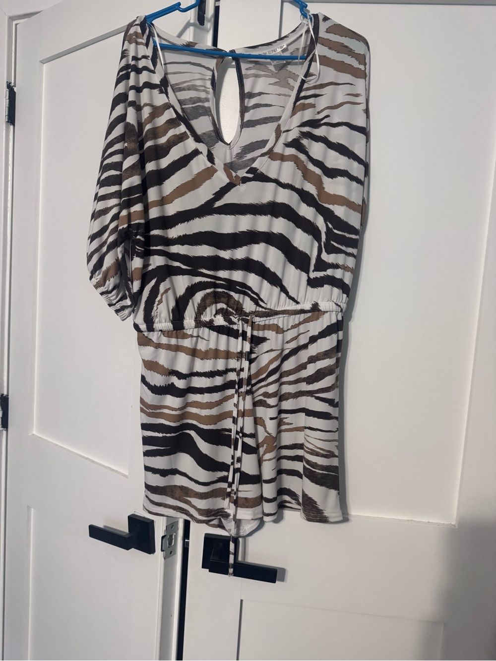 VENUS Zebra-Print Tunic Romper in White, Black & Brown
